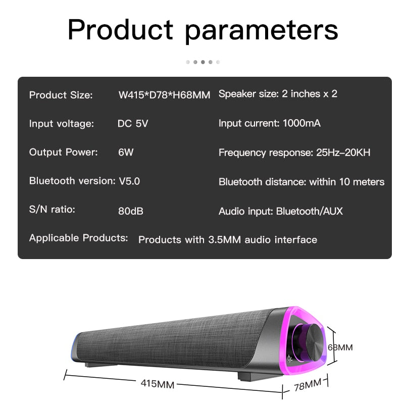 Barra de som surround 3D Bluetooth 5.0