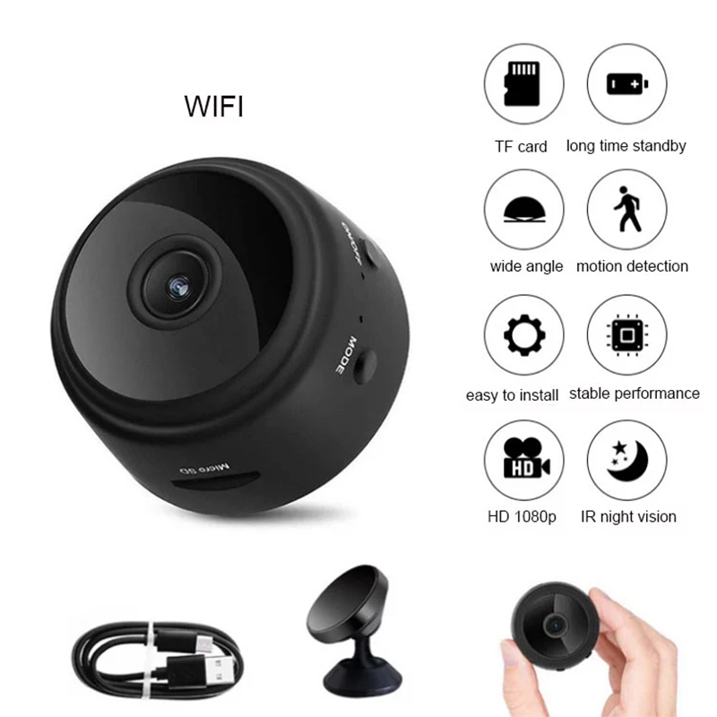 Mini-câmera A9 WiFi 1080p HD com Visão Noturna e Micro Gravador de Voz Sem Fio